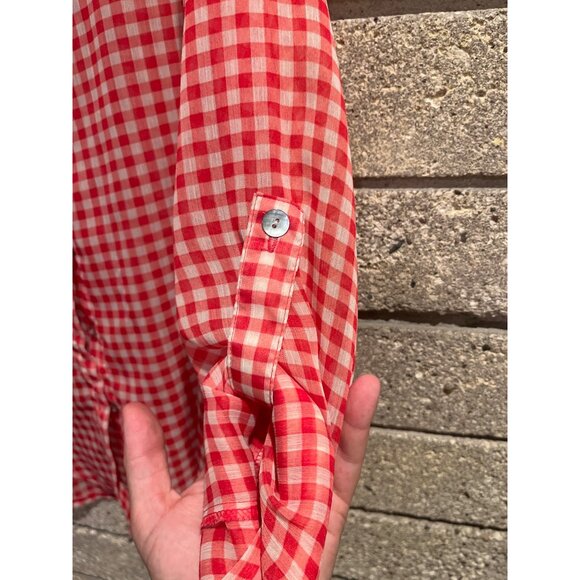 Red & White Gingham Button-Up Blouse By Living Doll Los Angeles Size M - Picture 4 of 7